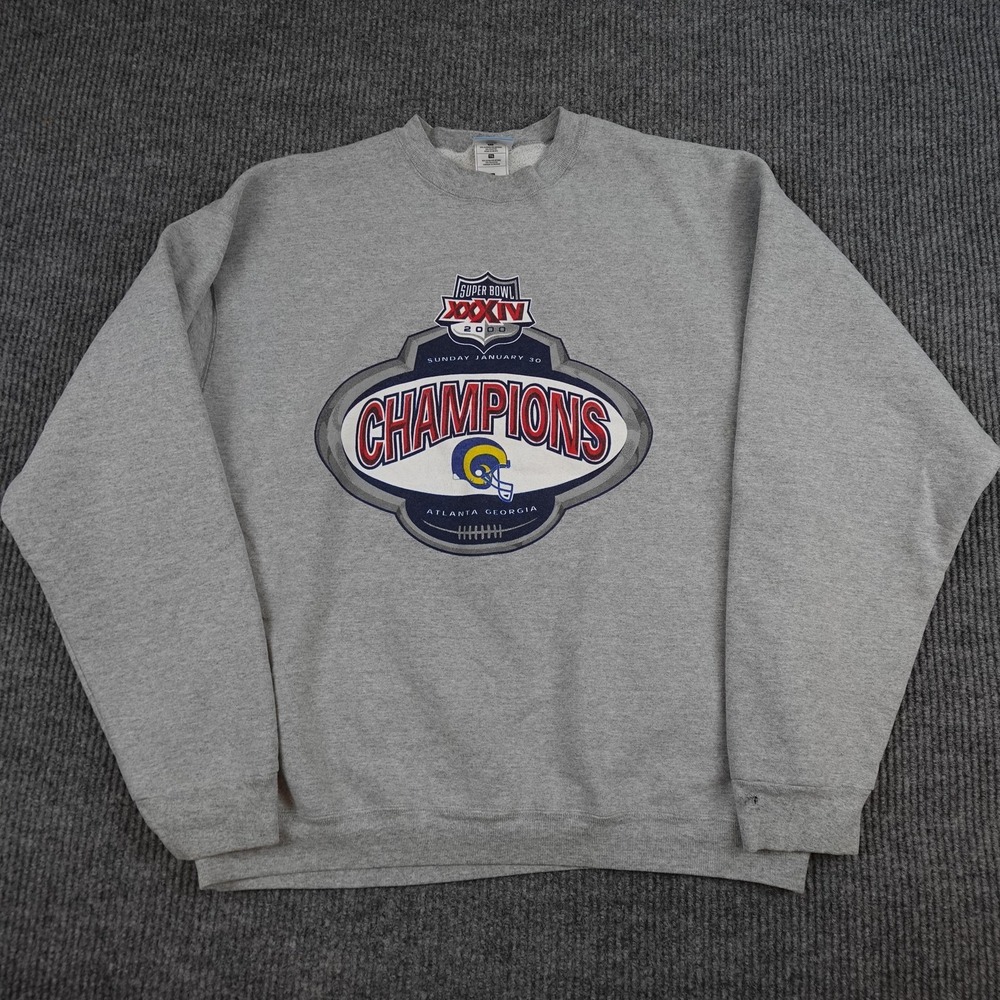 Vintage St. Louis Rams Sweatshirt Mens XL Gray NFL Football Super Bowl XXXIV